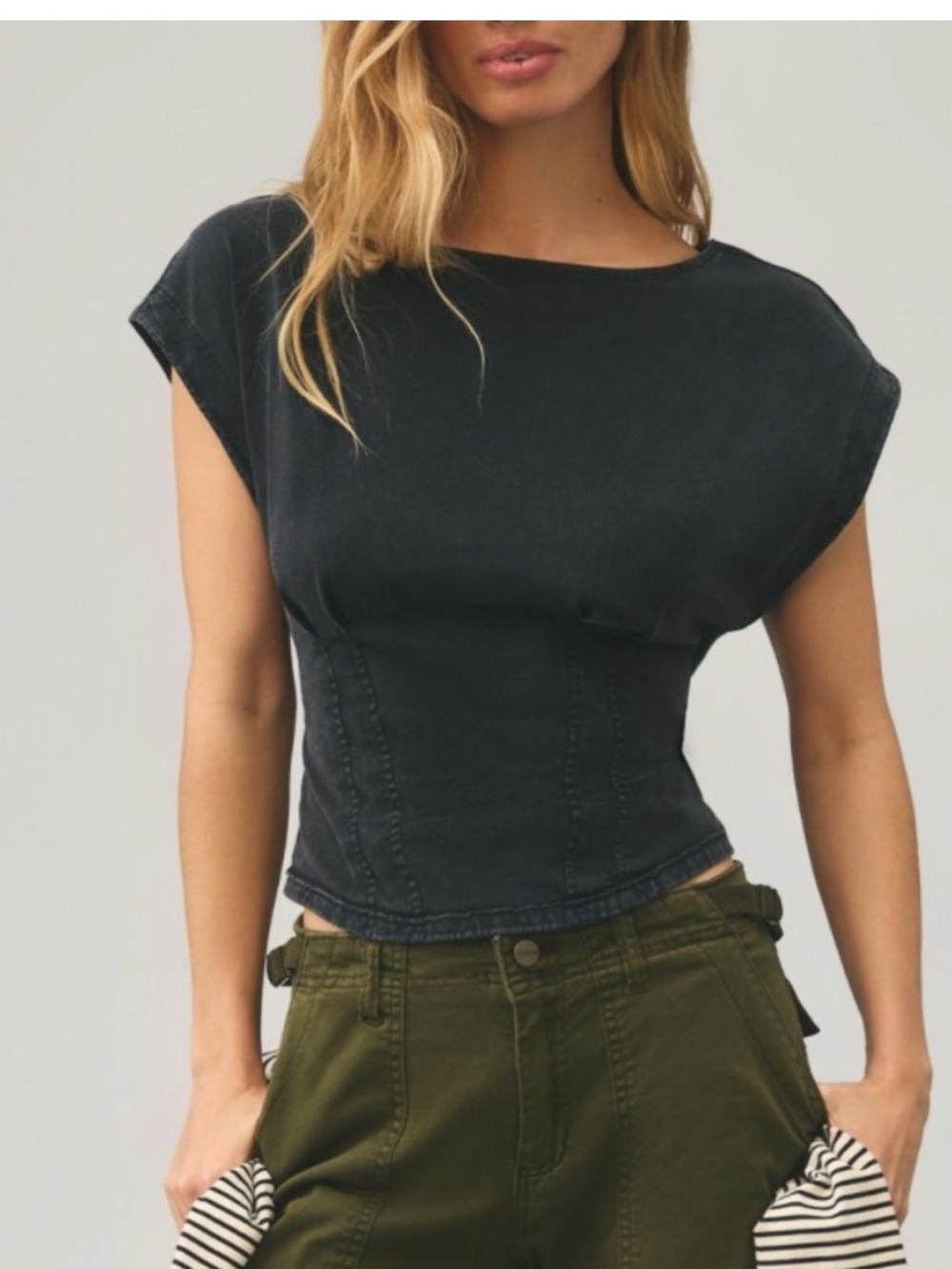 Pilcro Black Gray Corset Tee Top- XS - Picture 2 of 7